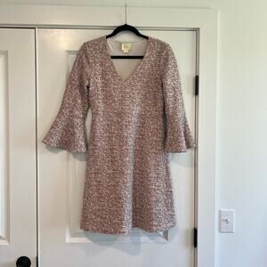 Maeve by‎ Anthropologie Susie Swing Tweed Dress Bell Sleeves White Red Size S